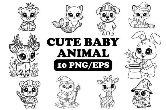 Download Cute Baby Animal Line Art Vector Png Set - Anima Collection