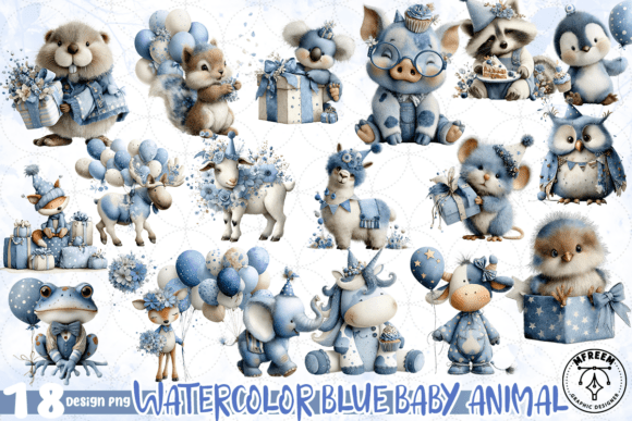 Download Watercolor Blue Baby Animal PNG - Anima Collection