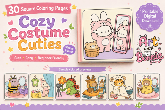 Download Cozy Animals Costume Cuties Coloring PDF - Anima Collection