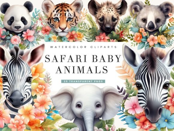 Download Watercolor Safari Baby Animals Clipart - Anima Collection