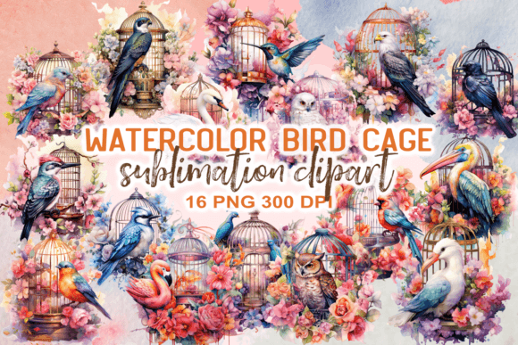 Download Watercolor Bird Cage Sublimation Clipart - Sublimation Collection