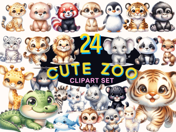 Download Cute Animals Zoo Watercolor Clipart Set - Anima Collection