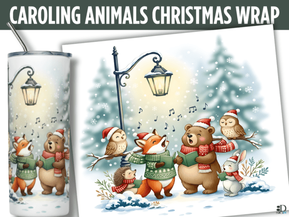 Download Caroling Animals Christmas Tumbler Wrap - Anima Collection