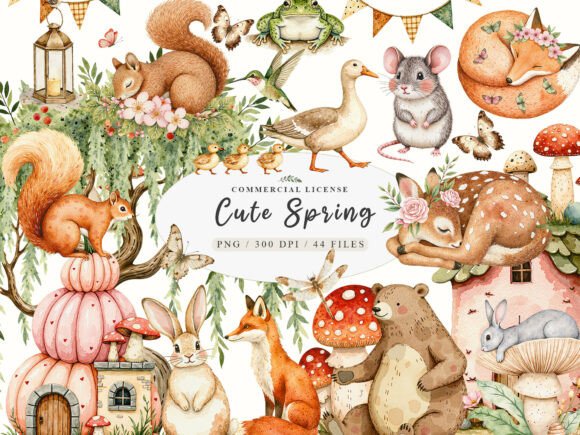 Download Watercolor Forest Spring Animals Png - Anima Collection