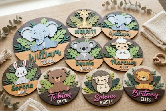 Download Safari Animal Baby Name Sign Laser Cut - Anima Collection