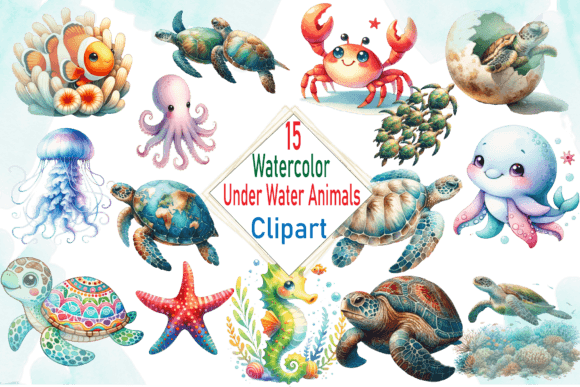 Download 15 Watercolor Under Sea Animals Clipart - Anima Collection