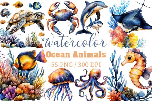 Download Watercolor Ocean Animals Clipart PNG - Anima Collection