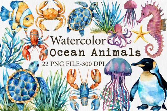 Download Watercolor Ocean Animals Clipart - Anima Collection