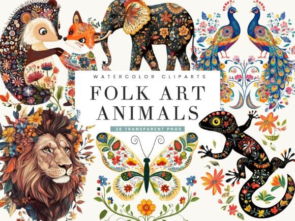 Download Whimsical Folk Art Animals Bundle - Anima Collection