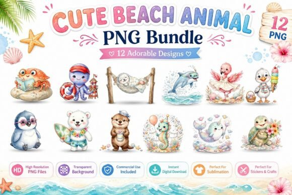 Download Cute Beach Animal Watercolor PNG Clipart - Anima Collection