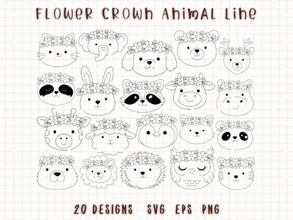 Download Flower Crown Animals SVG Animal Doodle - Anima Collection