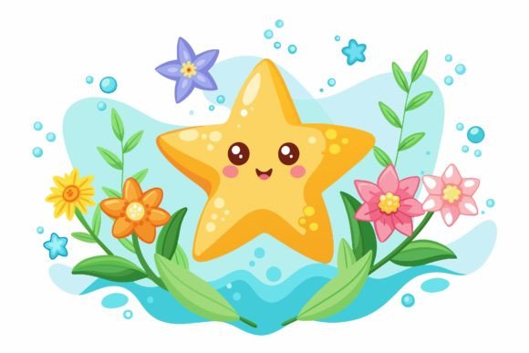 Download Star Fish Animal Cartoon with Flowers on - Anima Collection