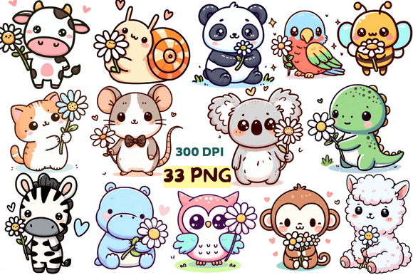 Download Cute Hand Drawn Animals and Daisy Flower - Anima Collection