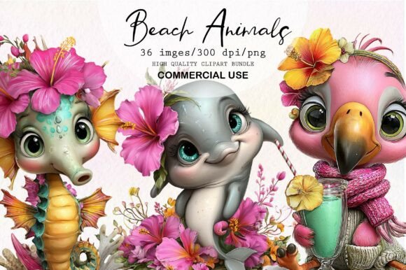 Download Whimsical Summer Beach Animals Clipart - Anima Collection