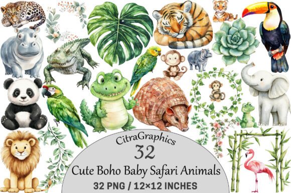 Download Watercolor Cute Boho Baby Safari Animals - Anima Collection