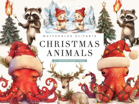 Download Watercolor Christmas Animals Clipart - Anima Collection