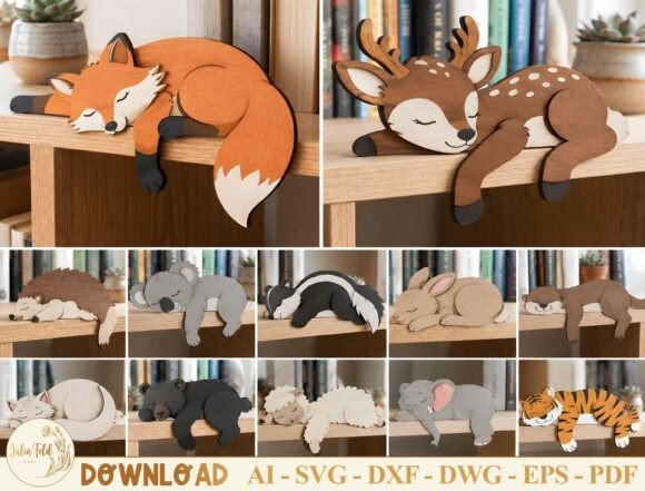 Download Sleepy Animal Bookshelf Sitter Bundle - Anima Collection