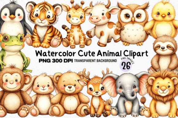 Download Watercolor Cute Animal Clipart Bundle - Anima Collection