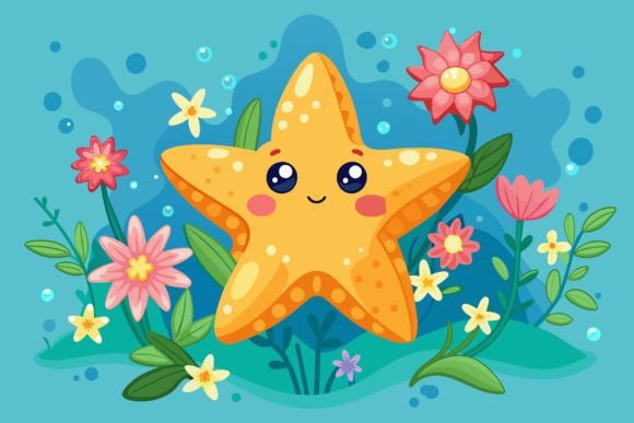 Download Star Fish Animal Cartoon with Flowers on - Anima Collection