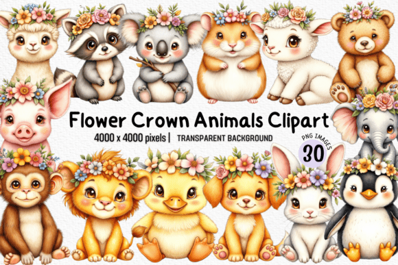 Download Flower Crown Animals Clipart PNG Bundle - Anima Collection