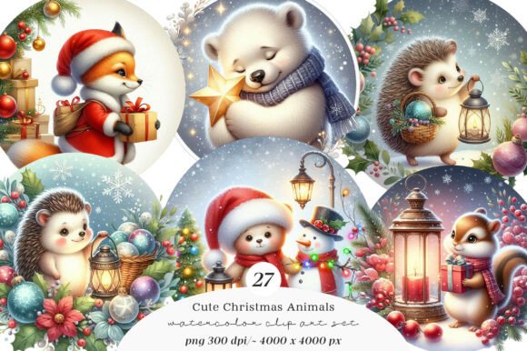 Download Watercolor Cute Christmas Animals Clipar - Anima Collection