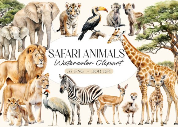 Download Watercolor Safari Animals Clipart - Anima Collection