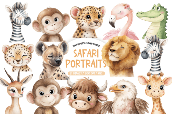Download Safari Animal Portraits Clipart - Anima Collection