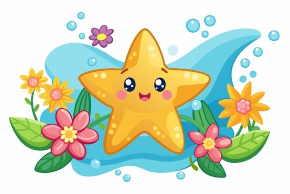 Download Star Fish Animal Cartoon with Flowers on - Anima Collection