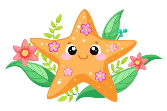 Download Star Fish Animal Cartoon with Flowers on - Anima Collection