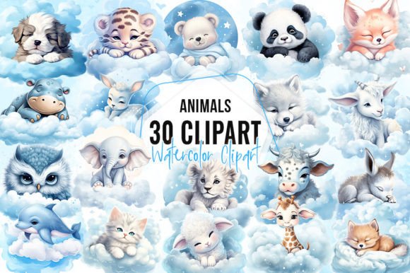 Download Pastel Blue Baby Animal Sleeping Clipart - Anima Collection