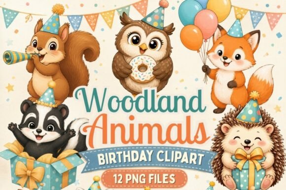 Download Woodland Animals Birthday Clipart PNG - Anima Collection