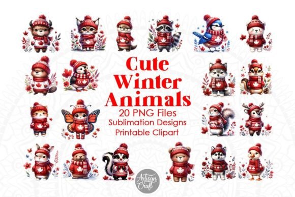 Download Cute Winter Animals with Maple Leaf Bundle - Anima Collection