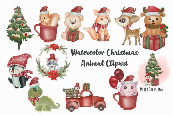 Download Watercolor Christmas Animal Cliparts - Anima Collection