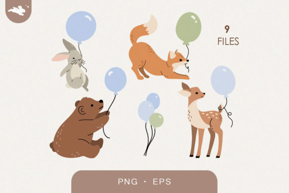 Download Woodland Baby Animals with Balloons - Anima Collection