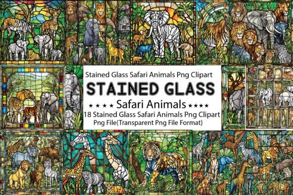 Download Stained Glass Safari Animals PNG Bundle - Anima Collection
