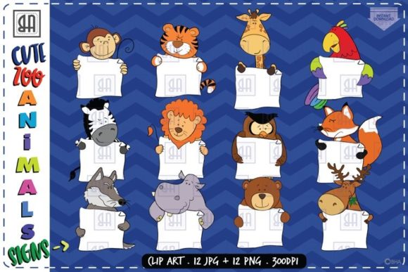 Download Cute Zoo Animals Holding Blank Signs - Anima Collection