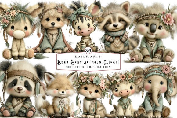 Download Whimsical Boho Baby Animals Clipart - Anima Collection