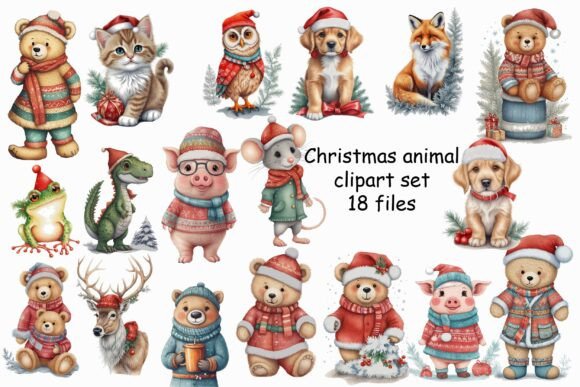 Download Watercolor Christmas Animal Clipart Set - Anima Collection