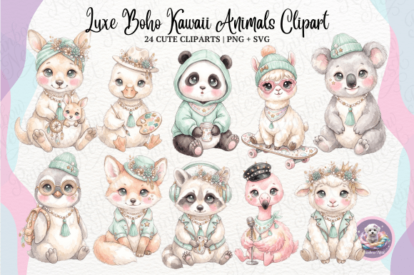 Download Luxe Boho Kawaii Animals Clipart - Anima Collection