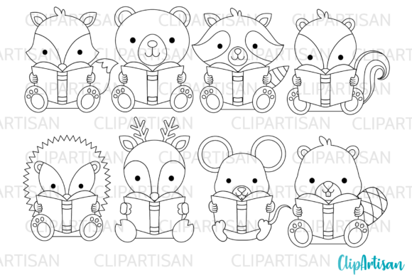 Download Woodland Animals Reading Clip Art - Anima Collection