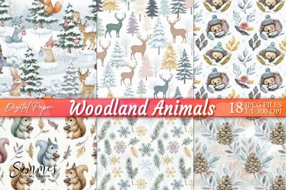 Download Winter Woodland Animals Digital Paper - Anima Collection