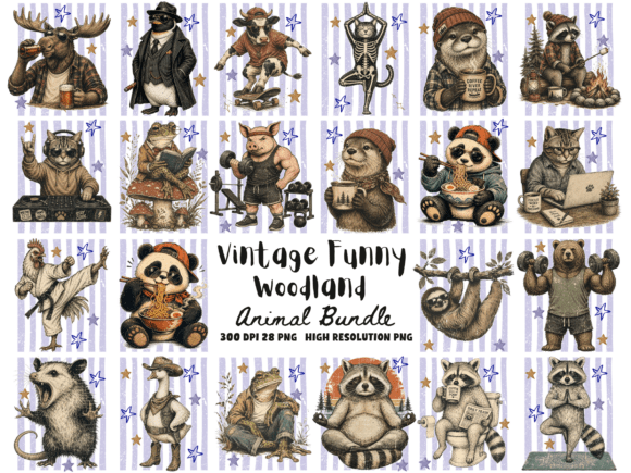 Download Vintage Funny Woodland Animal PNG Bundle - Anima Collection