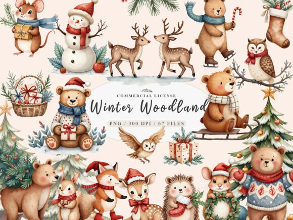 Download Sweet Christmas Woodland Animals Bundle - Anima Collection