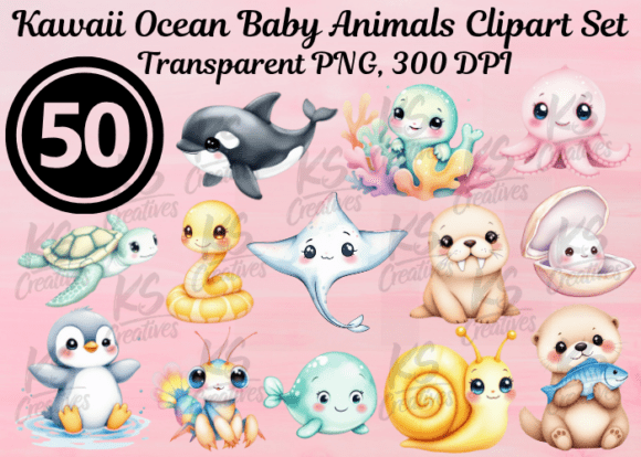 Download Kawaii Ocean Baby Animals Clipart Set - Anima Collection