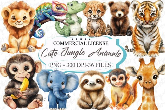 Download Cute Jungle Animals Watercolor Clipart - Anima Collection