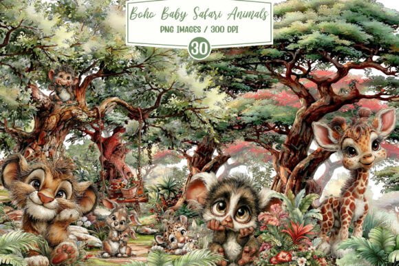 Download Watercolor Cute Boho Baby Safari Animals - Anima Collection