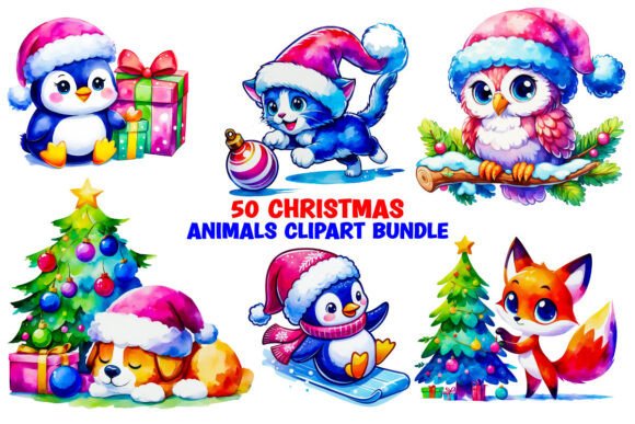 Download Christmas Animals Watercolor Clipart Png - Anima Collection