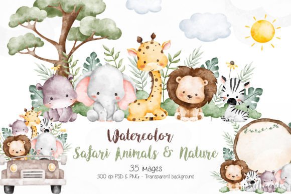 Download Watercolor Safari Animals and Nature - Anima Collection