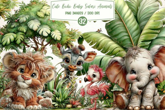 Download Watercolor Cute Boho Baby Safari Animals - Anima Collection