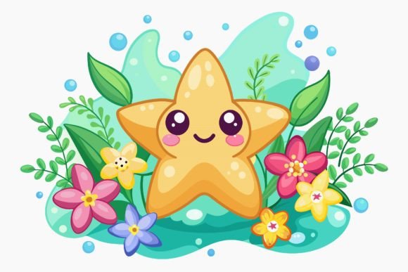 Download Star Fish Animal Cartoon with Flowers on - Anima Collection